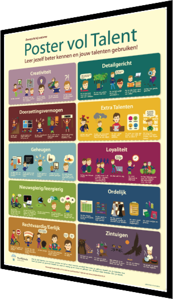 De Poster vol Talent is een kleurrijke poster waarop iedereen met autisme zijn talenten kan ontdekken.